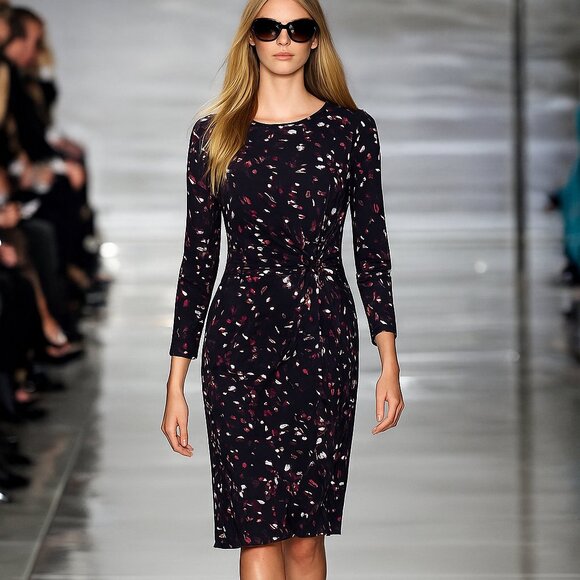 Ann Taylor Elegant Midi Dress with Abstract Print and Draped Design, Size S. - Picture 1 of 6